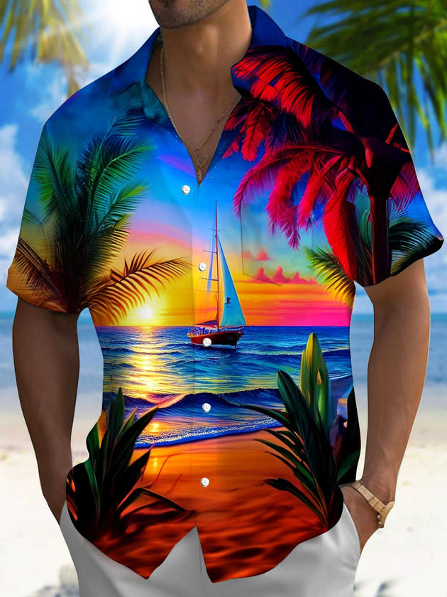 men's Hawaiian shirt front view beach vacation