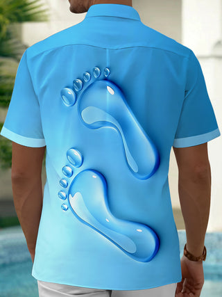 Men's short sleeve shirt with footprint print pattern, back view