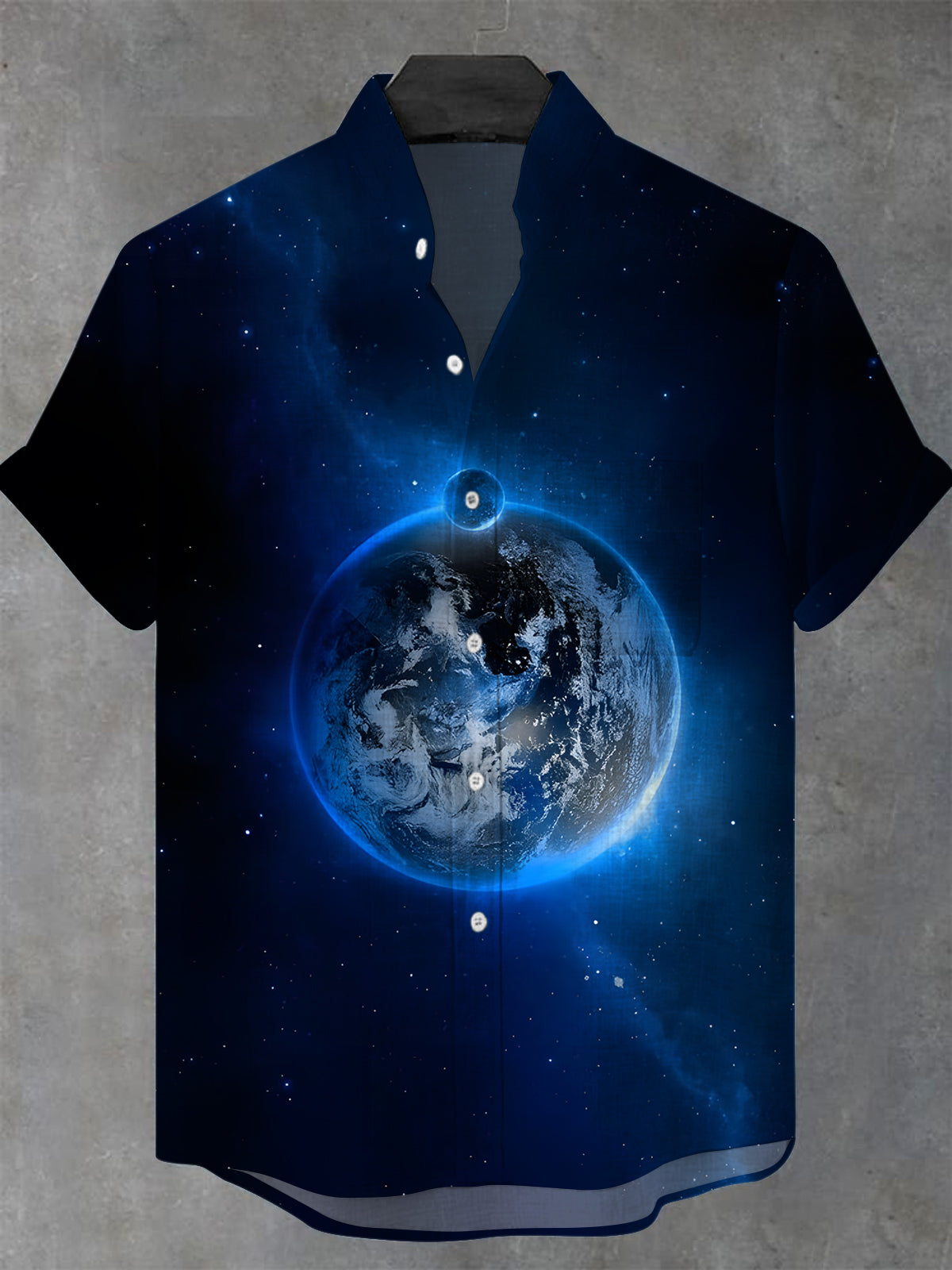 Universe Earth Men's Pocket Short Sleeve Stand Collar Shirts