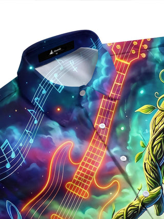 Neon Music Vines Hands Men's Pocket Short Sleeve Shirts