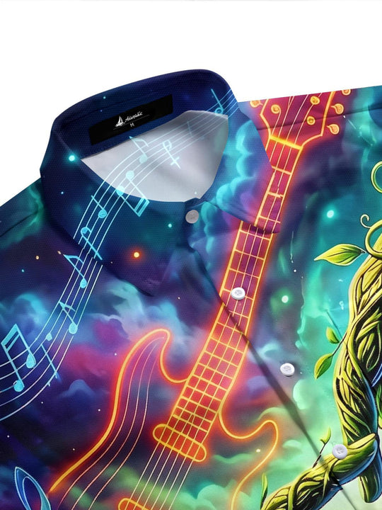 Neon Music Vines Hands Men's Pocket Short Sleeve Shirts