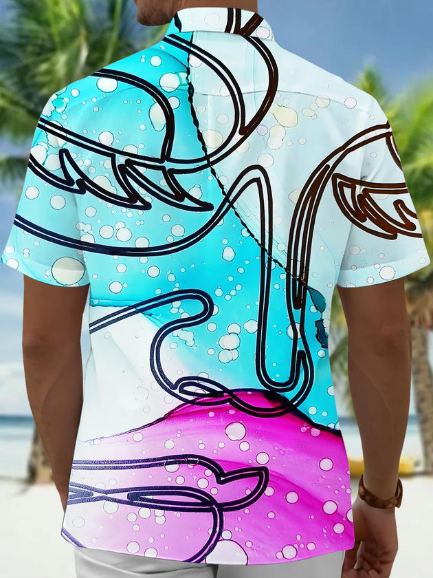 Men's abstract art print short sleeve shirt back view