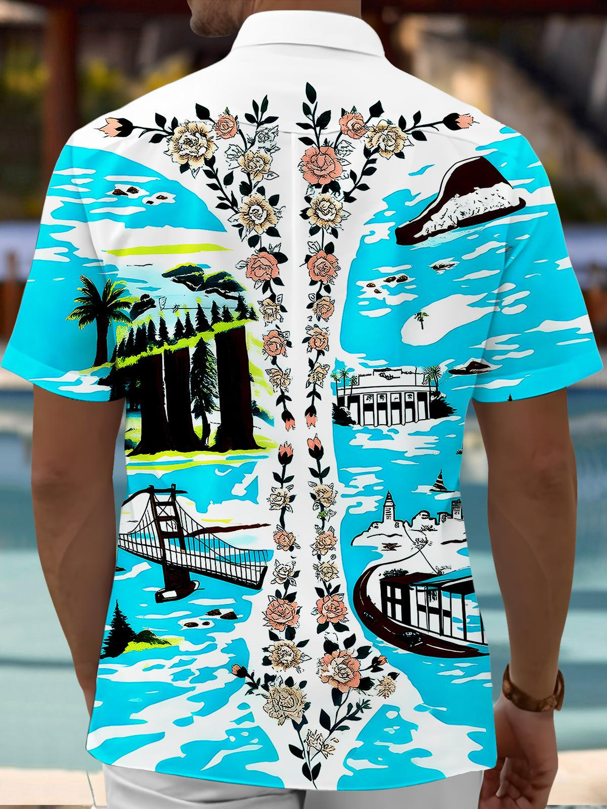 Hawaiian Floral Men's Pocket Short Sleeve Shirts