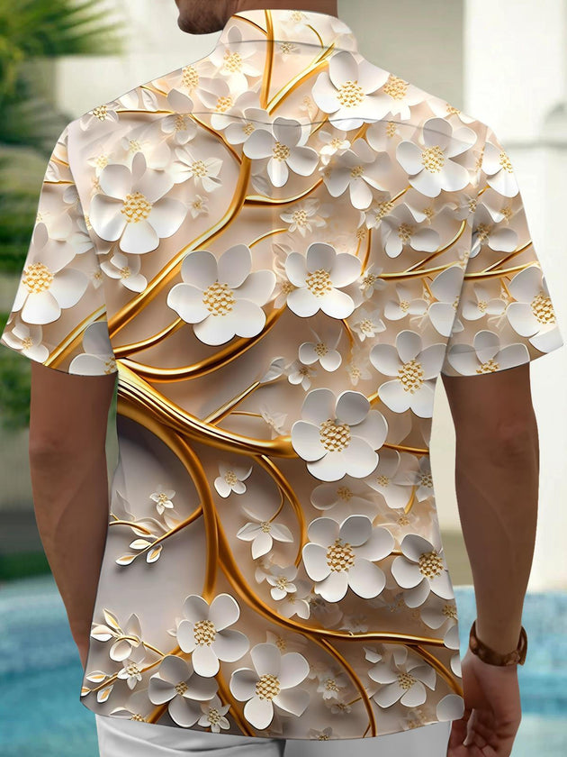 Men's floral print short sleeve pocket shirt back view