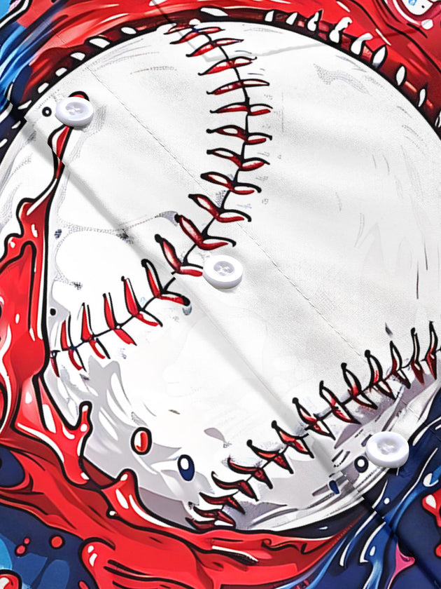 men's baseball print short sleeve flat lay shirt
