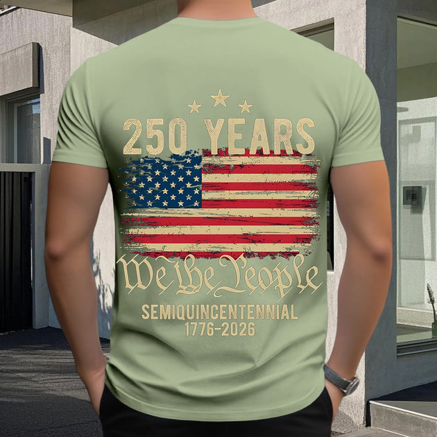 Men relaxed American flag print graphic t-shirt lifestyle front view for Independence Day