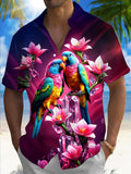 Parrot Floral Print Men's Pocket Short Sleeve Shirts