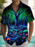 Plant Tree Mushroom Print Men's Pocket Short Sleeve Shirts