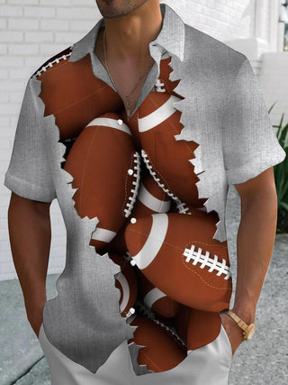Men's Football Print Pocket Short Sleeve Shirt Front View