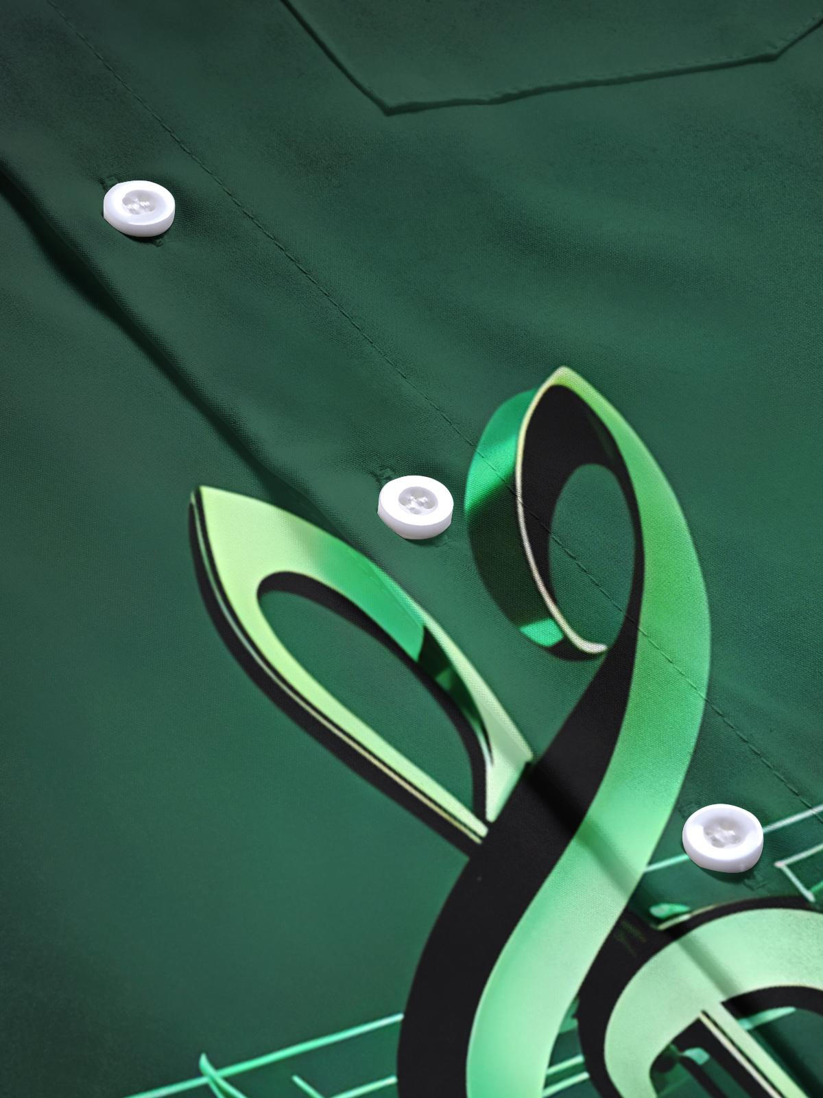 Musical Note Print Men's Pocket Short Sleeve Shirts