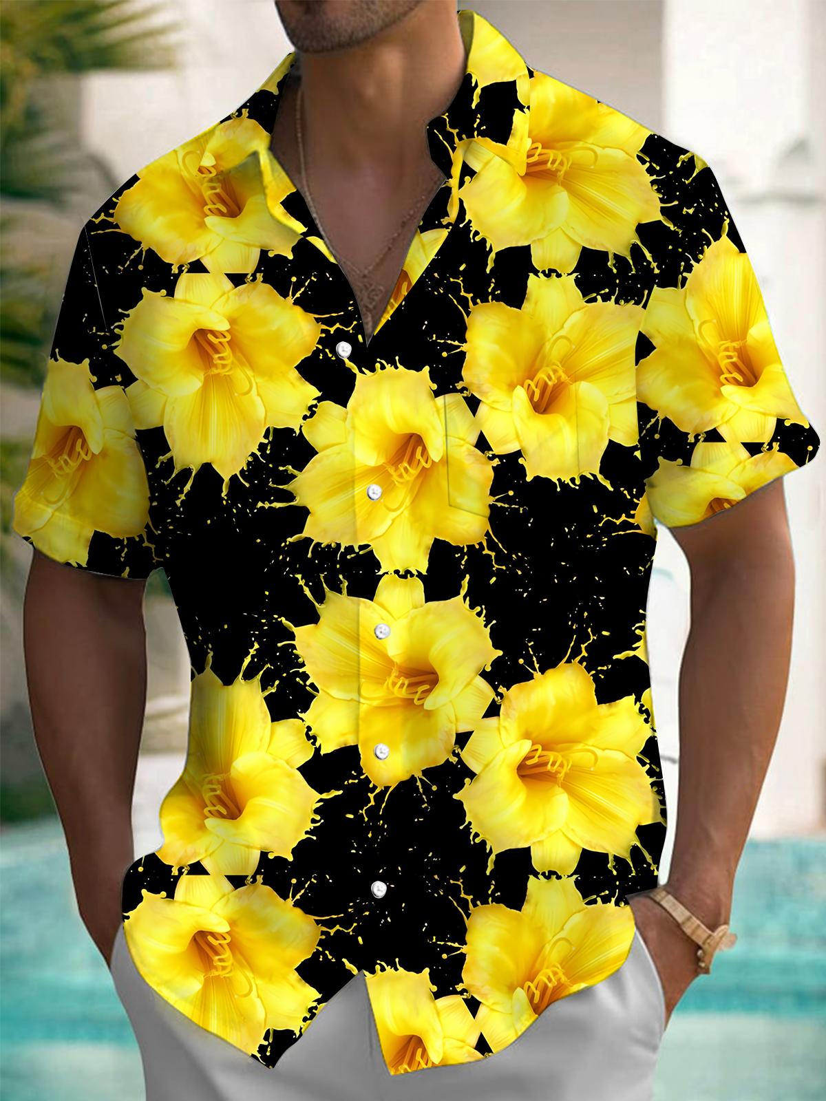 Floral Print Men's Pocket Short Sleeve Shirts