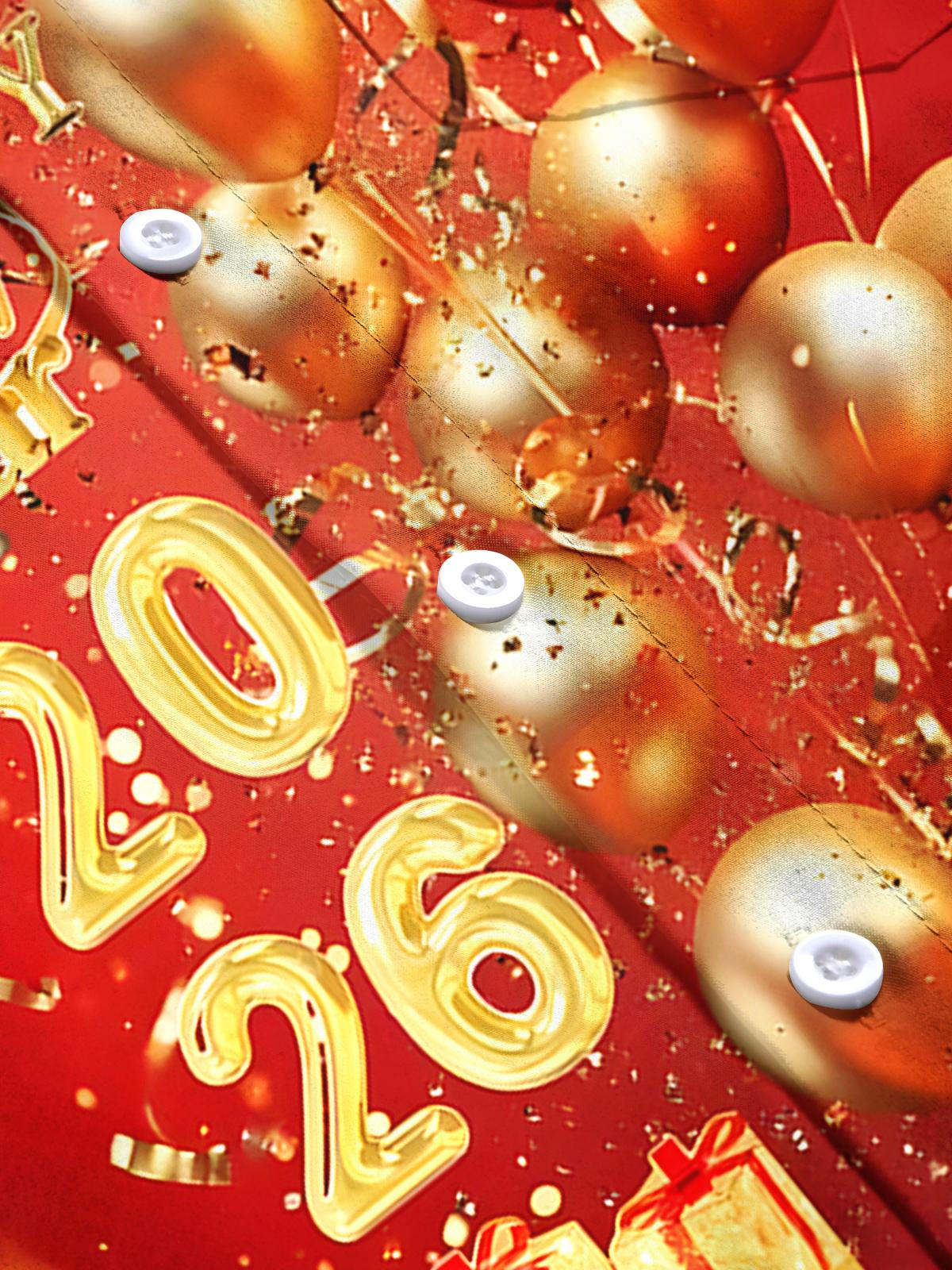 2026 New Year Balloon Men's Pocket Short Sleeve Shirts