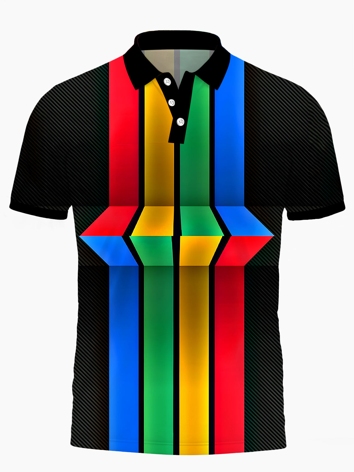 Stripe Men's Short Sleeve Button Polo Shirt