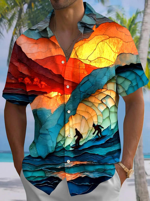 Hawaiian Surfing Men's Pocket Short Sleeve Shirts