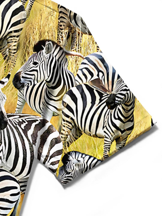 men's zebra print shirt close-up short sleeve