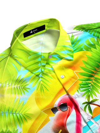 Men's aloha flamingo cocktail short sleeve shirt side view