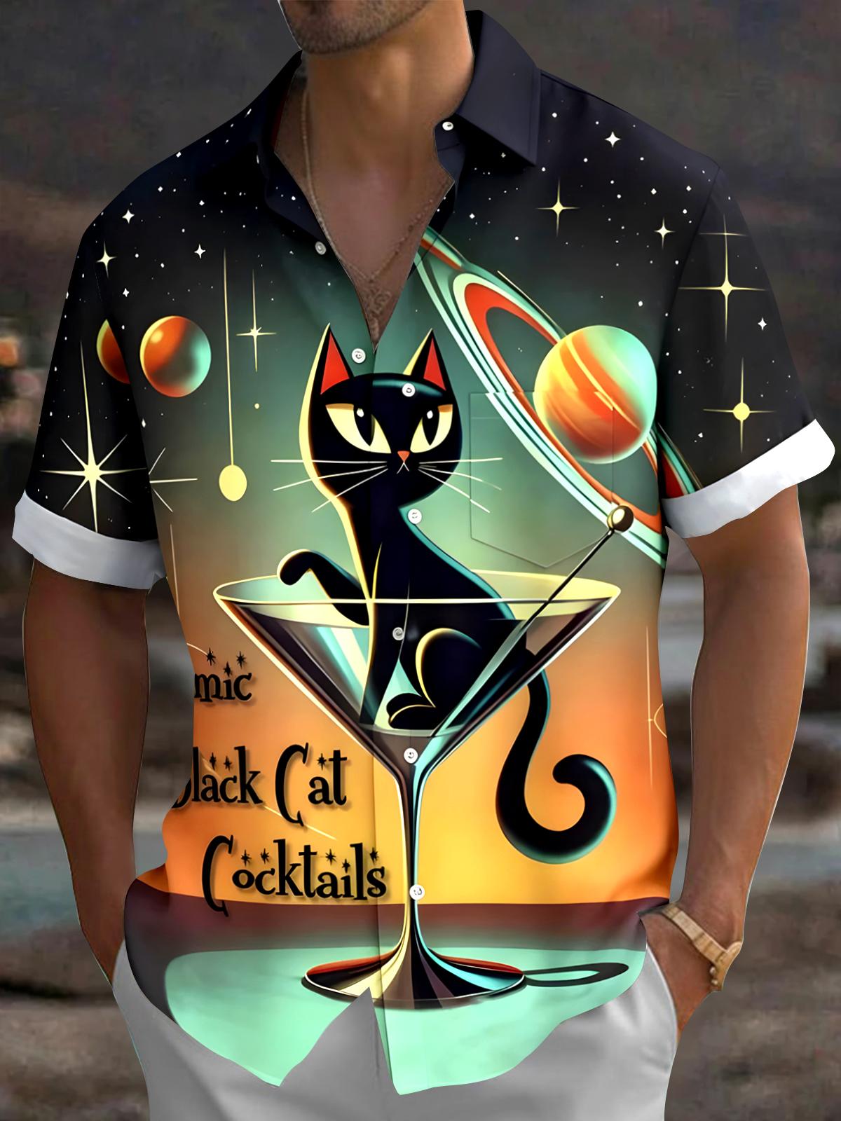 men's cat print shirt front view