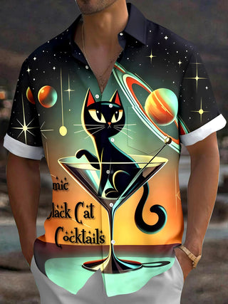 men's cat print shirt front view