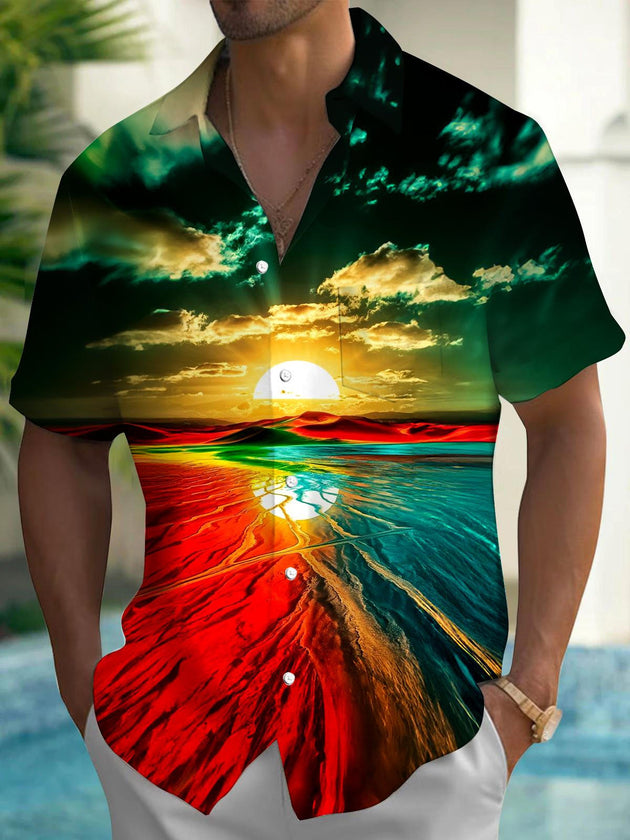 men's Hawaiian shirt front view tropical beach vacation