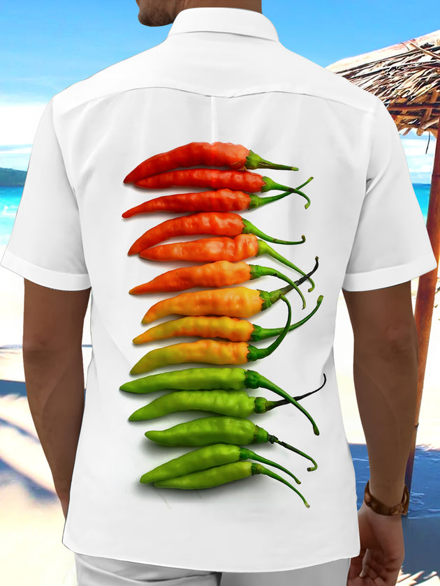 Men's chili print pocket short sleeve shirt back view