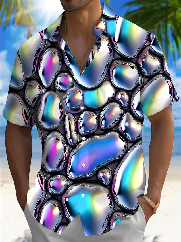 Men's abstract geometric print short sleeve shirt front view
