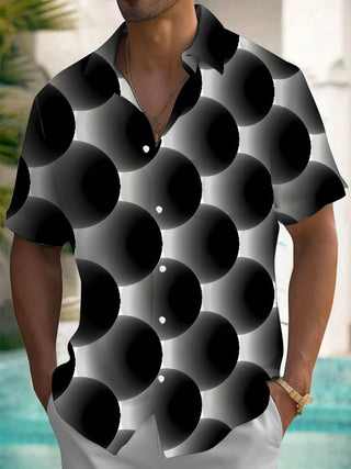 Men's geometric print pocket short sleeve shirt front view