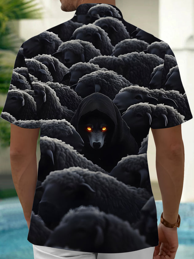Men's animal print short sleeve shirt back view