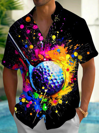 Men's Golf Ball Print Short Sleeve Shirt Front View