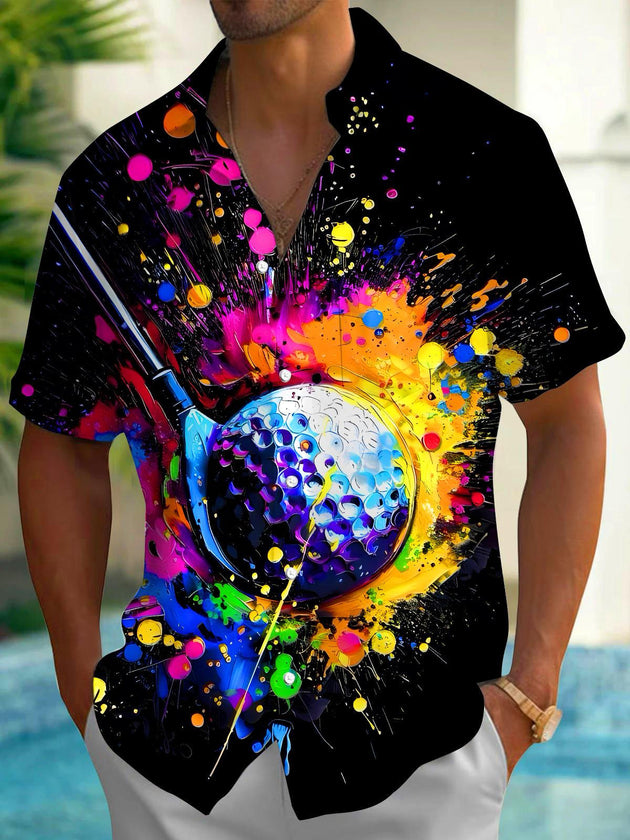 Men's Golf Ball Print Short Sleeve Shirt Front View