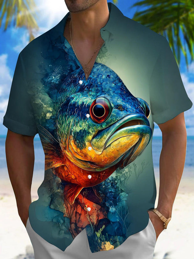 men's Hawaiian shirt front view tropical beach vacation