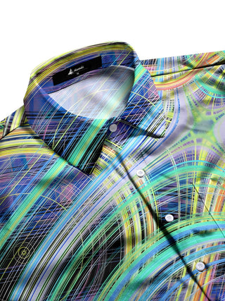 Men's geometric line print half sleeve pocket shirt side view