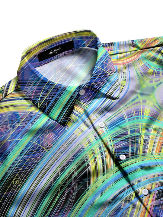 Men's geometric line print half sleeve pocket shirt side view
