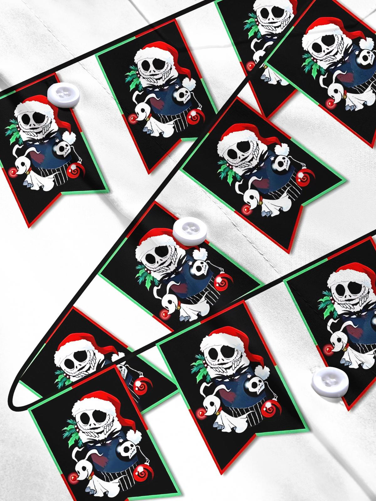 Christmas Skull Print Men's Pocket Short Sleeve Shirts