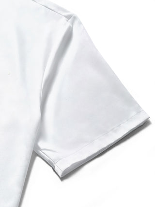 Men's floral short sleeve shirt close-up detail view