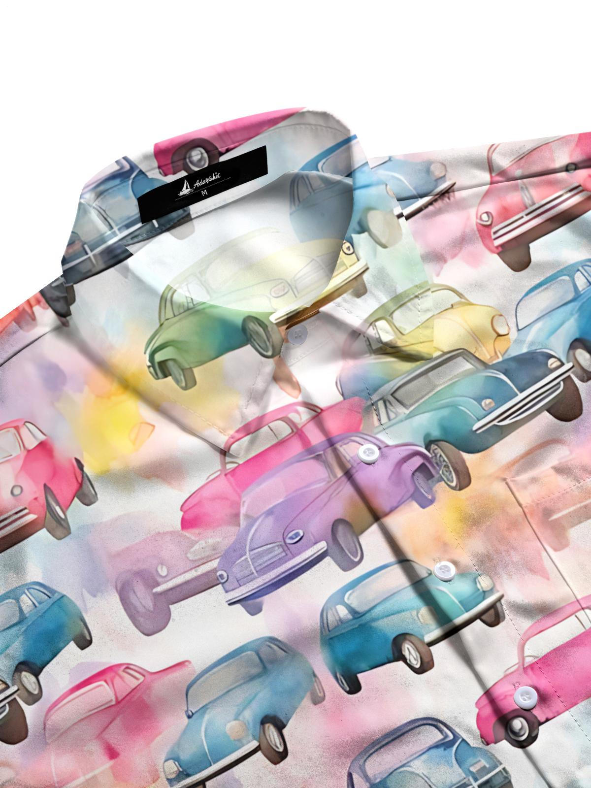 Car Print Men's Pocket Long Sleeve Shirts