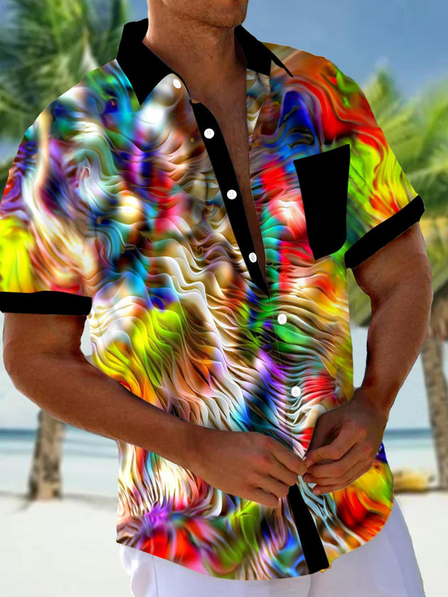 Men abstract print short sleeve shirt front view