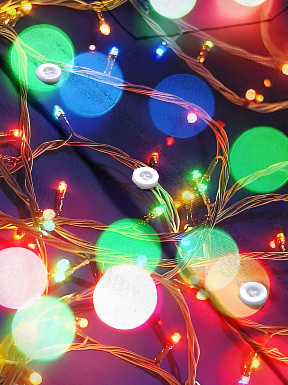 Christmas Lights Print Men's Pocket Long Sleeve Shirts