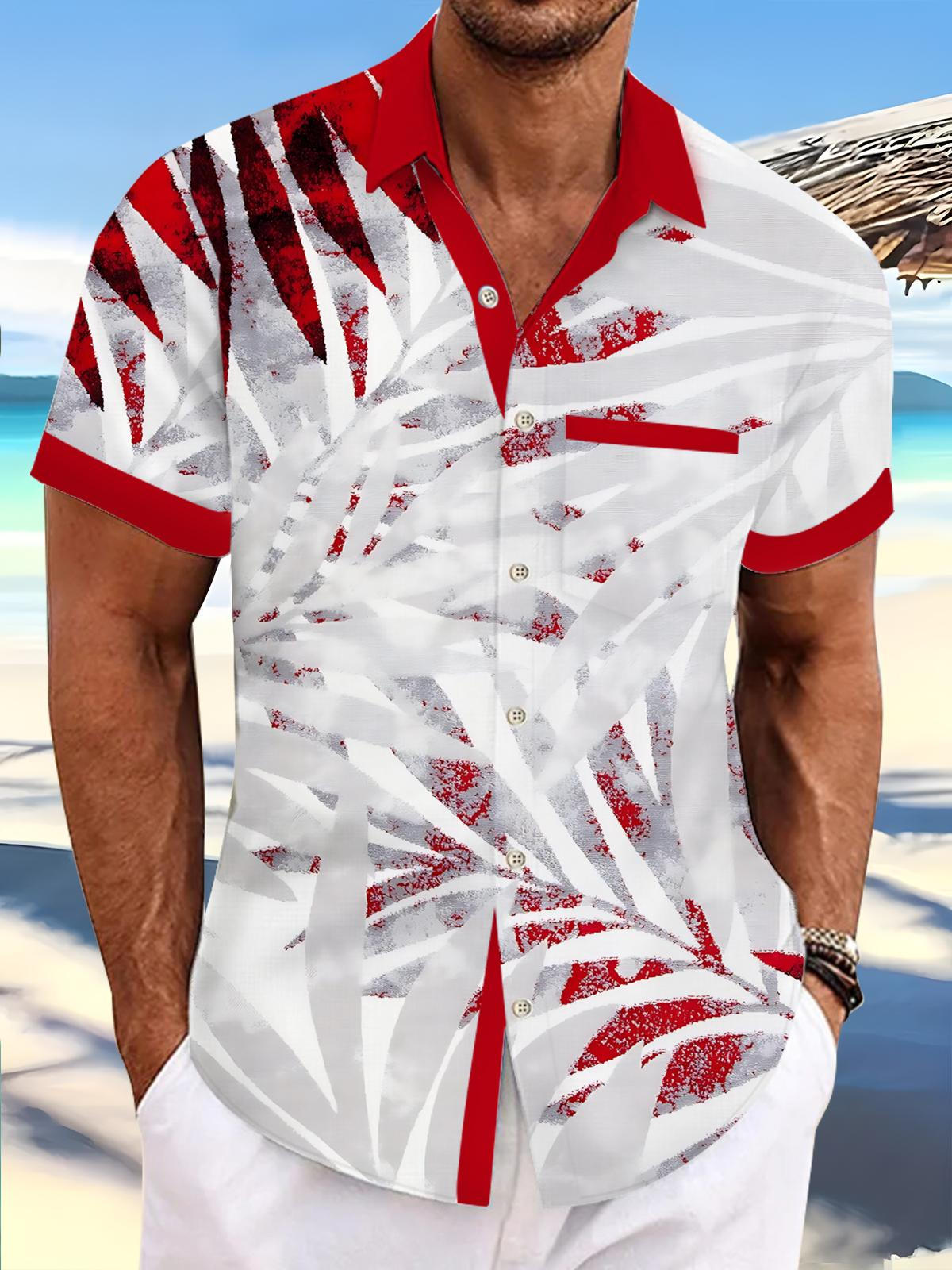 Leaf Print Men's Pocket Short Sleeve Shirts