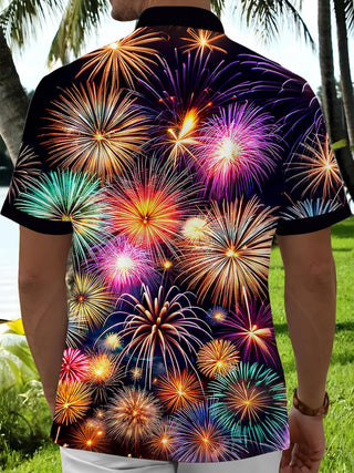 Men's short sleeve shirt back view with subtle pattern