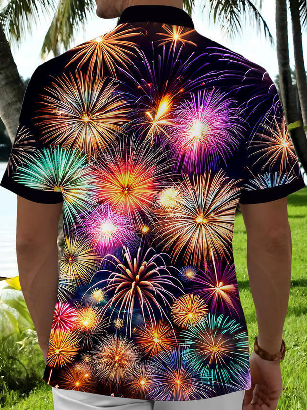 Men's short sleeve shirt back view with subtle pattern