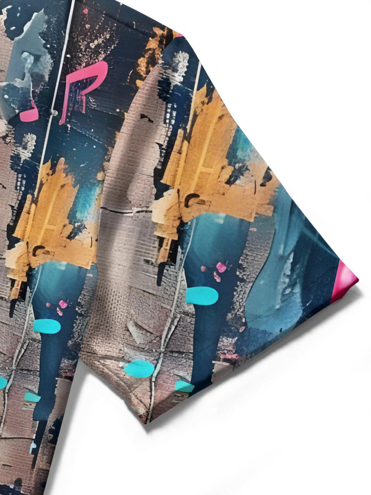 Guitar Oil Painting Print Men's Pocket Short Sleeve Shirts