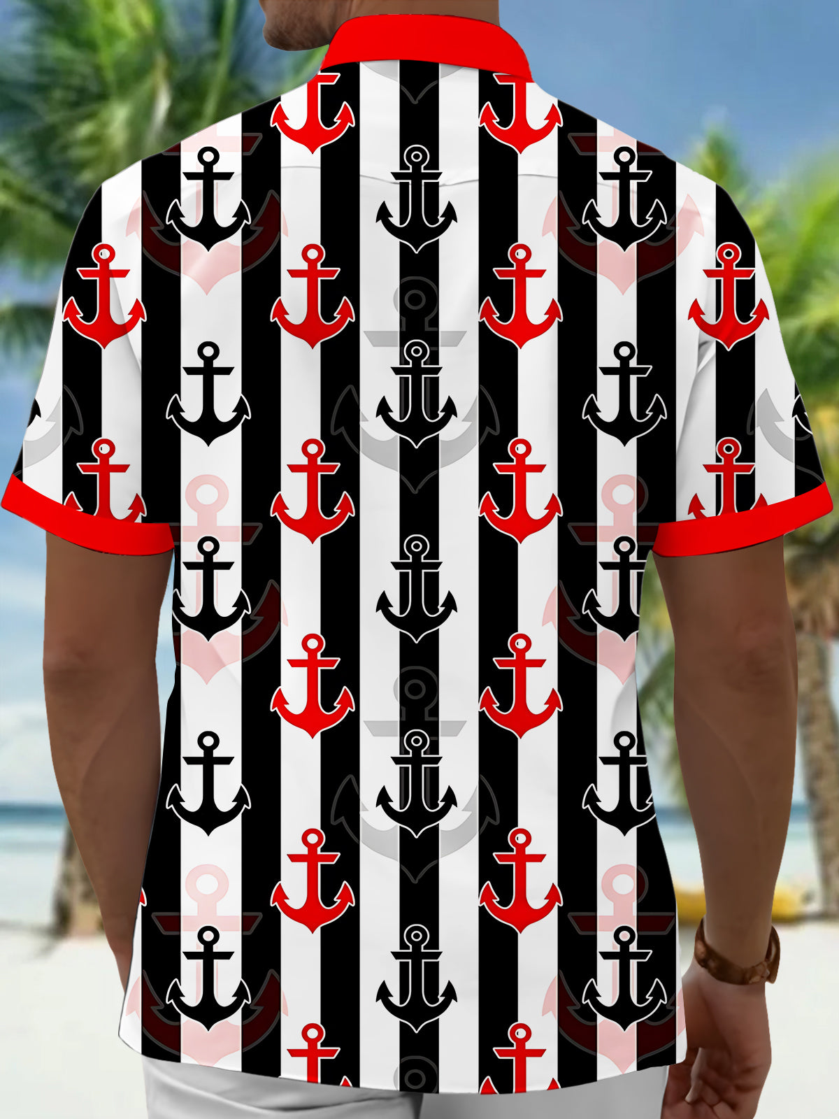 Anchor Print Men's Pocket Short Sleeve Shirts