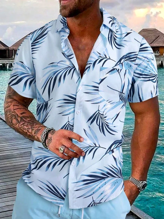 men's Hawaiian shirt front view tropical beach vacation