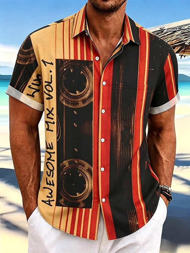Retro Cassette Music "Awesome Mix Vol.1" Men's Pocket Short Sleeve Shirts