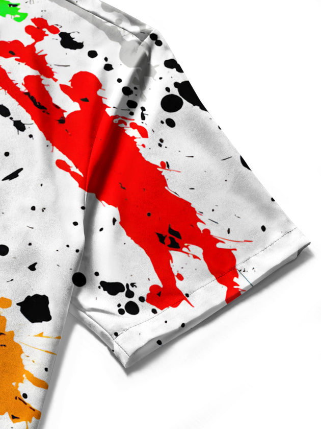 Men's abstract tie dye print short sleeve shirt fabric detail close-up