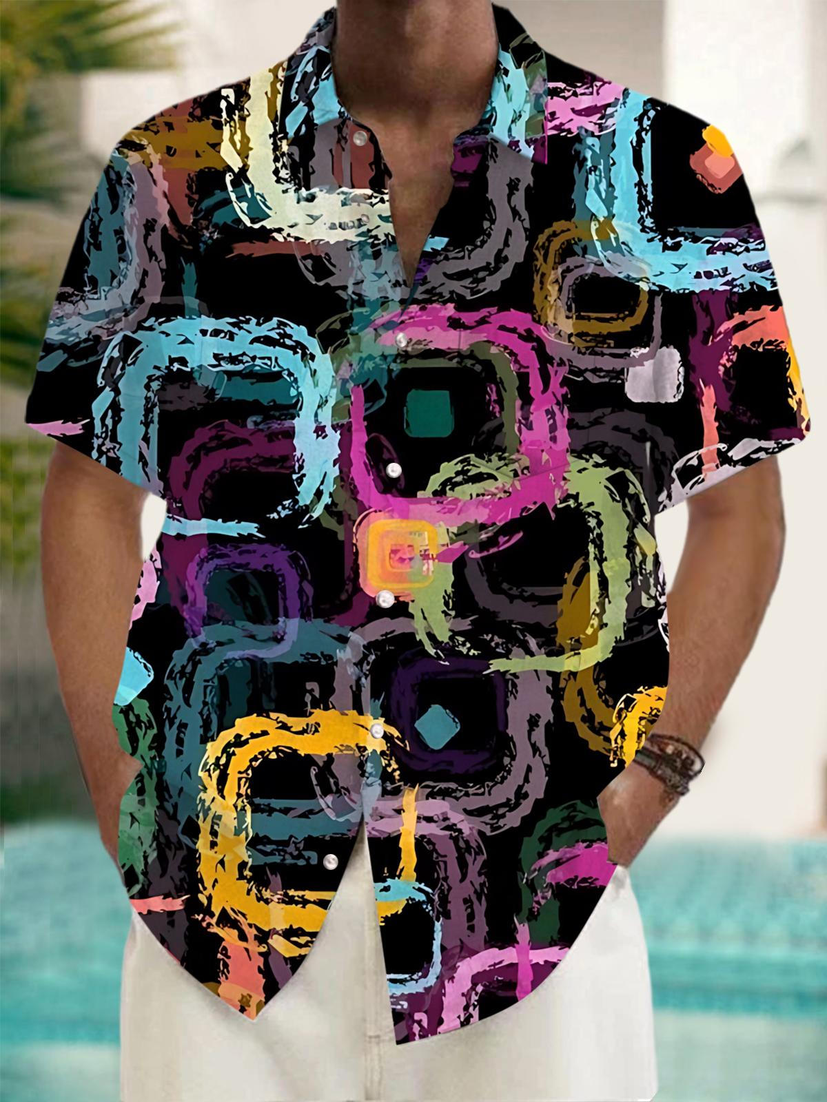 Geometric Art Print Men's Pocket Short Sleeve Shirts