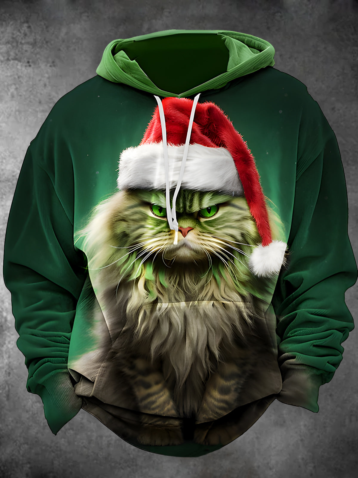 Christmas Cat Long Sleeve Hooded Pocket Men's Top