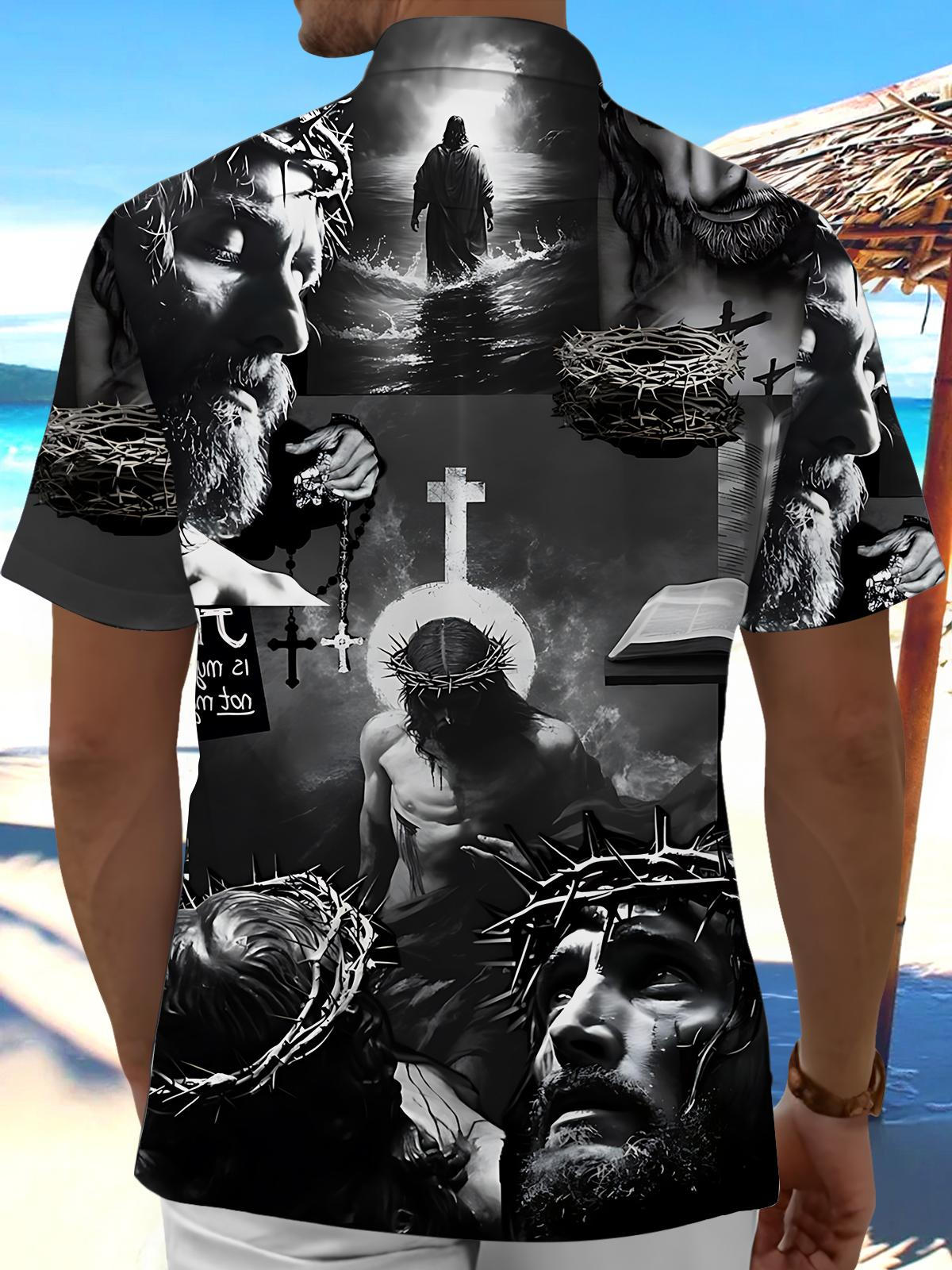 Christian Jesus Print Men's Pocket Short Sleeve Shirts