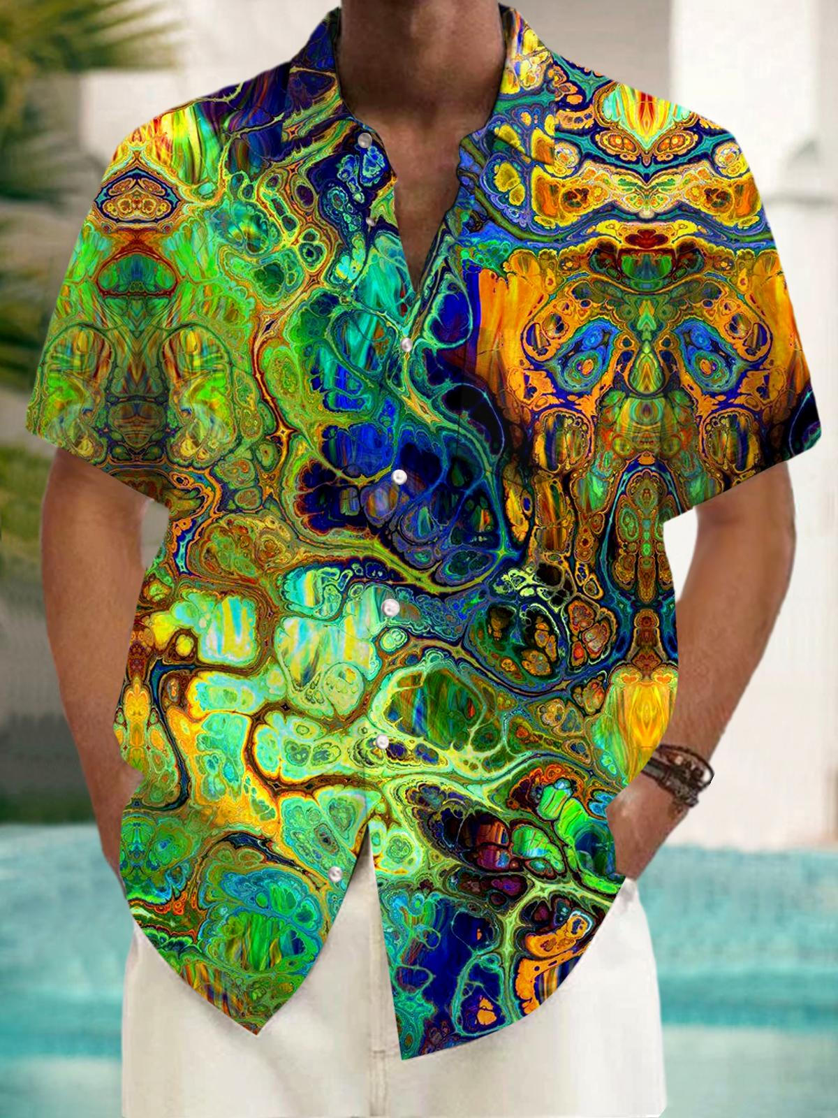 Abstract Short Sleeve Men's Shirts With Pocket