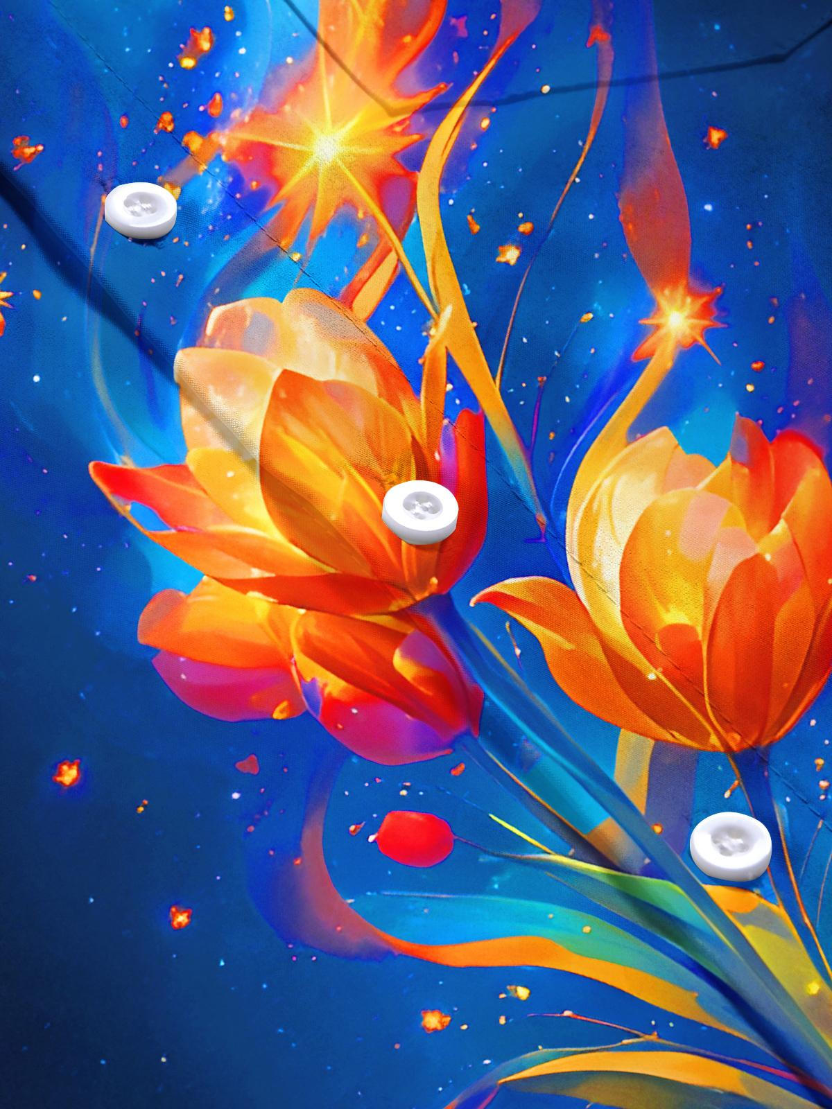 Art Sparkling Flowers Men's Pocket Short Sleeve Shirts